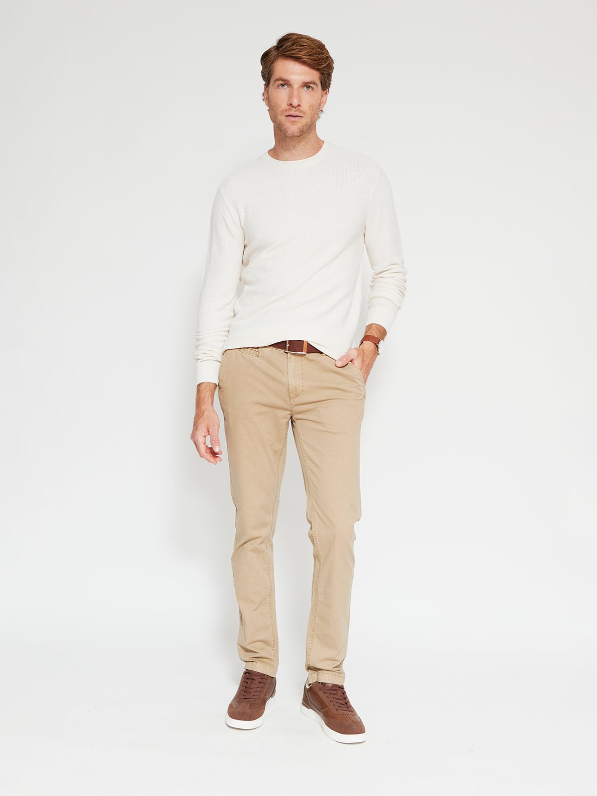 SWEATER HOMBRE CACHAREL ALGODÓN CUELLO REDONDO BÁSICO TEXTURA - 4