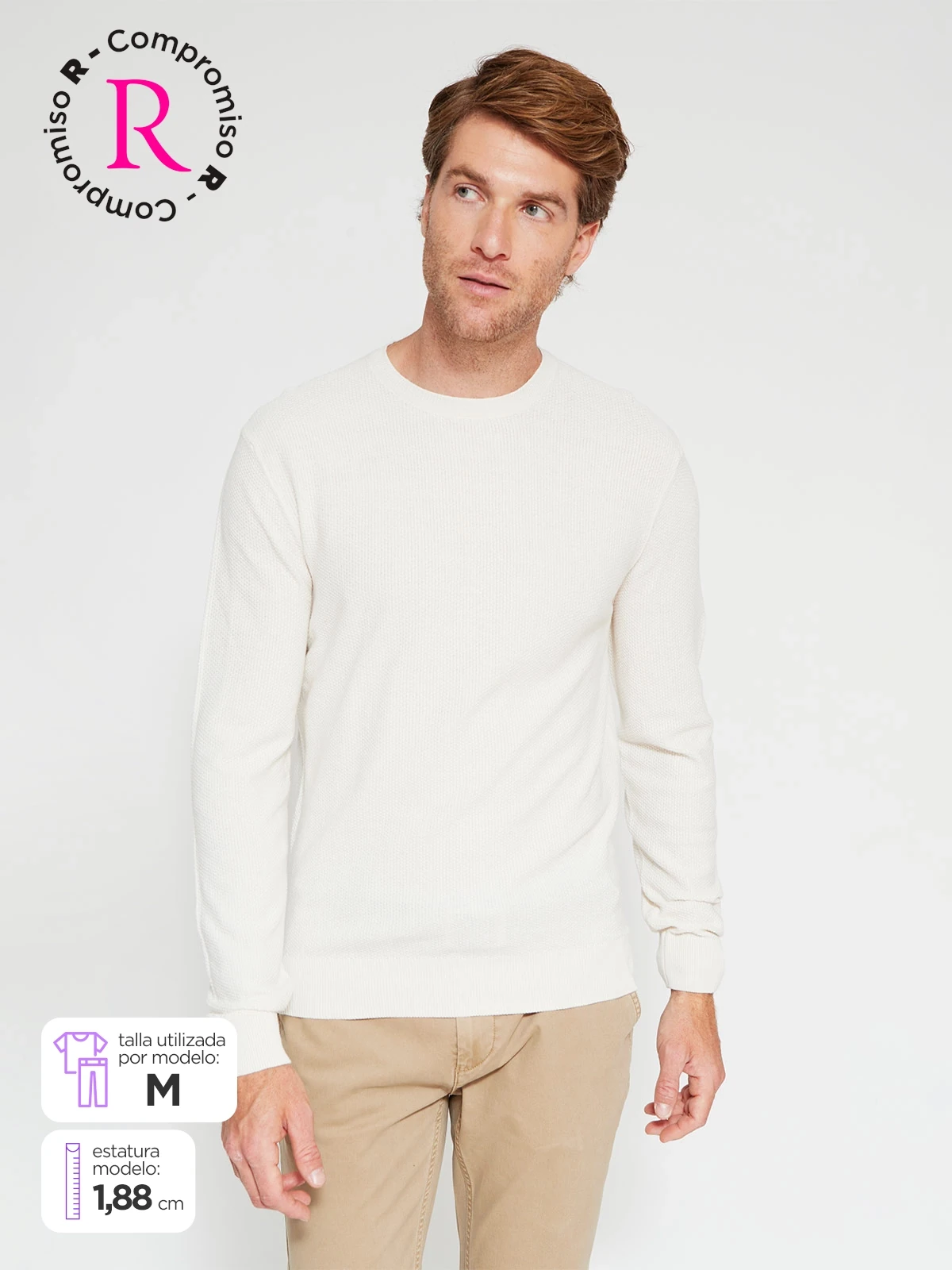 SWEATER HOMBRE CACHAREL ALGODÓN CUELLO REDONDO BÁSICO TEXTURA - 1