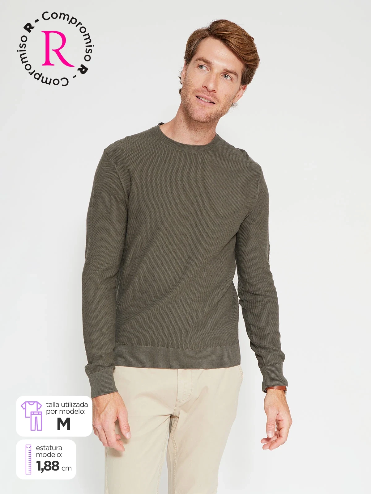 SWEATER HOMBRE CACHAREL ALGODÓN CUELLO REDONDO BÁSICO TEXTURA - 1