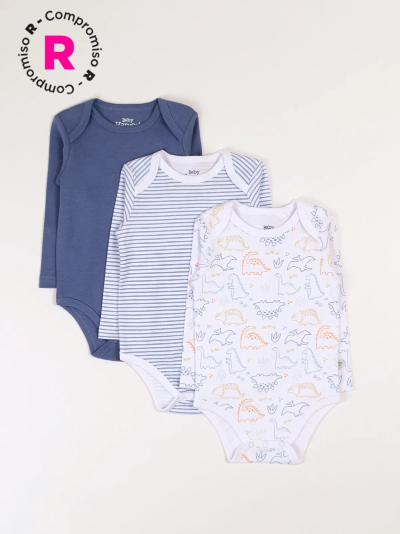TRIPACK BODIES ALGODÓN NIÑO BABY HARVEST COLORES - 1