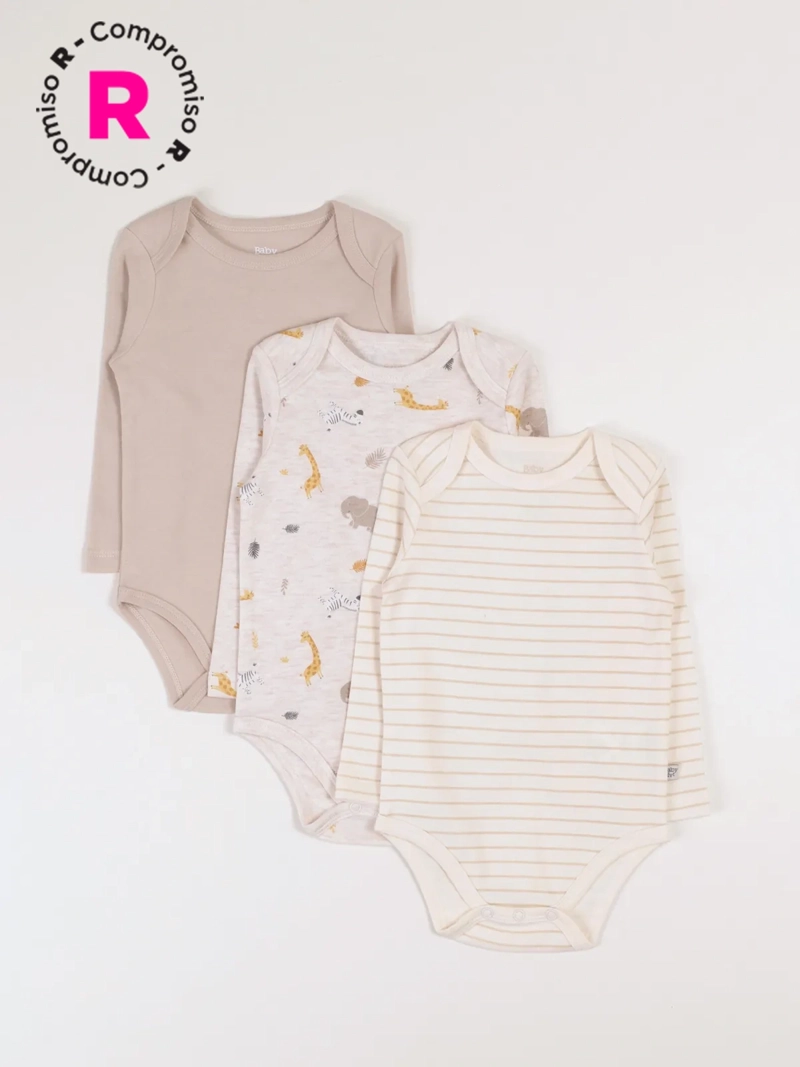 TRIPACK BODIES ALGODÓN NIÑO BABY HARVEST COLORES