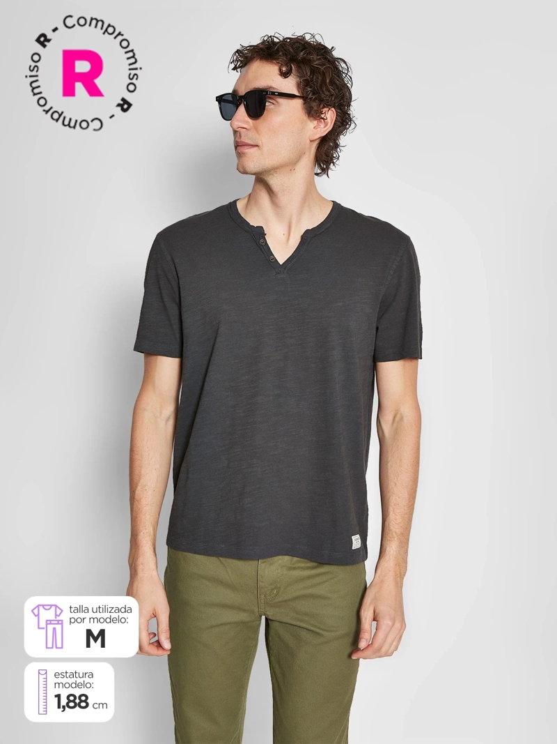 POLERA HOMBRE BARBADOS ALGODÓN CUELLO HENLEY MANGA CORTA
