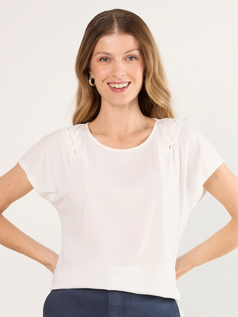 POLERA MUJER MA GRIFFE ESCOTE REDONDO BOTONES - 1