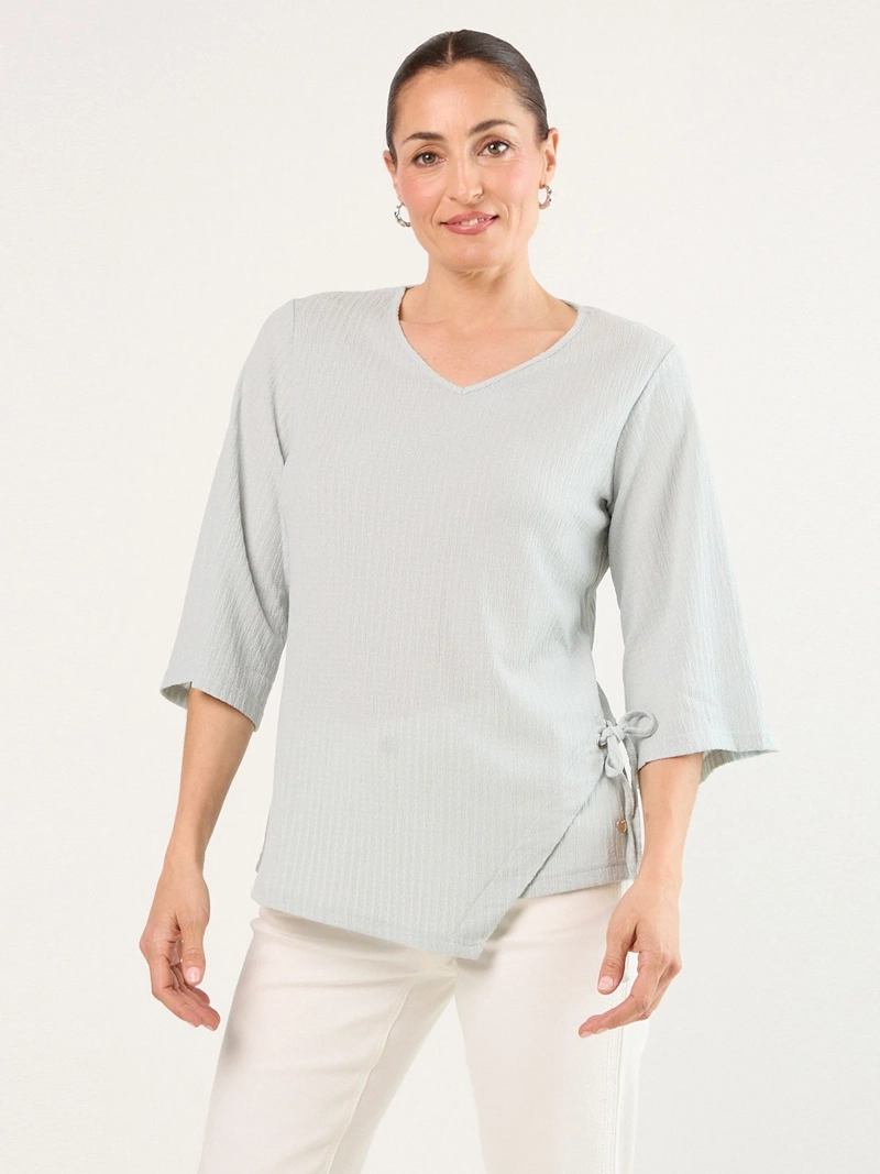 POLERA MUJER MA GRIFFE MANGA 3/4 TEXTURA ARRUGADA