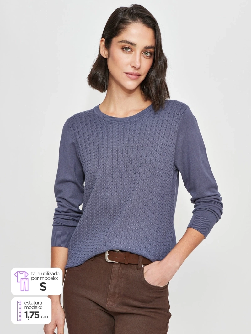 SWEATER MUJER AZIZ MANGA LARGA TRENZADO - 1