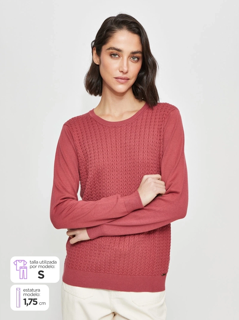 SWEATER MUJER AZIZ MANGA LARGA TRENZADO - 1