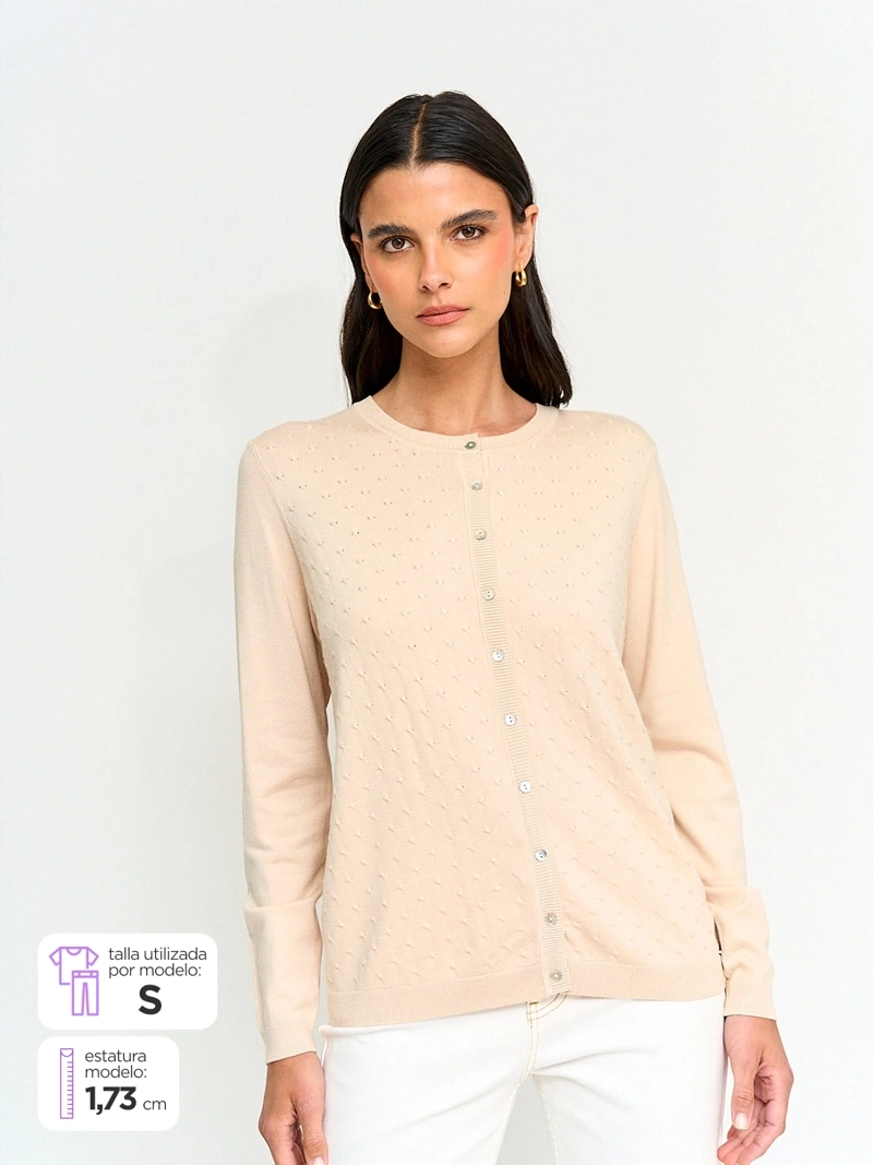 SWEATER MUJER AZIZ MANGA LARGA ABOTONADO - 1