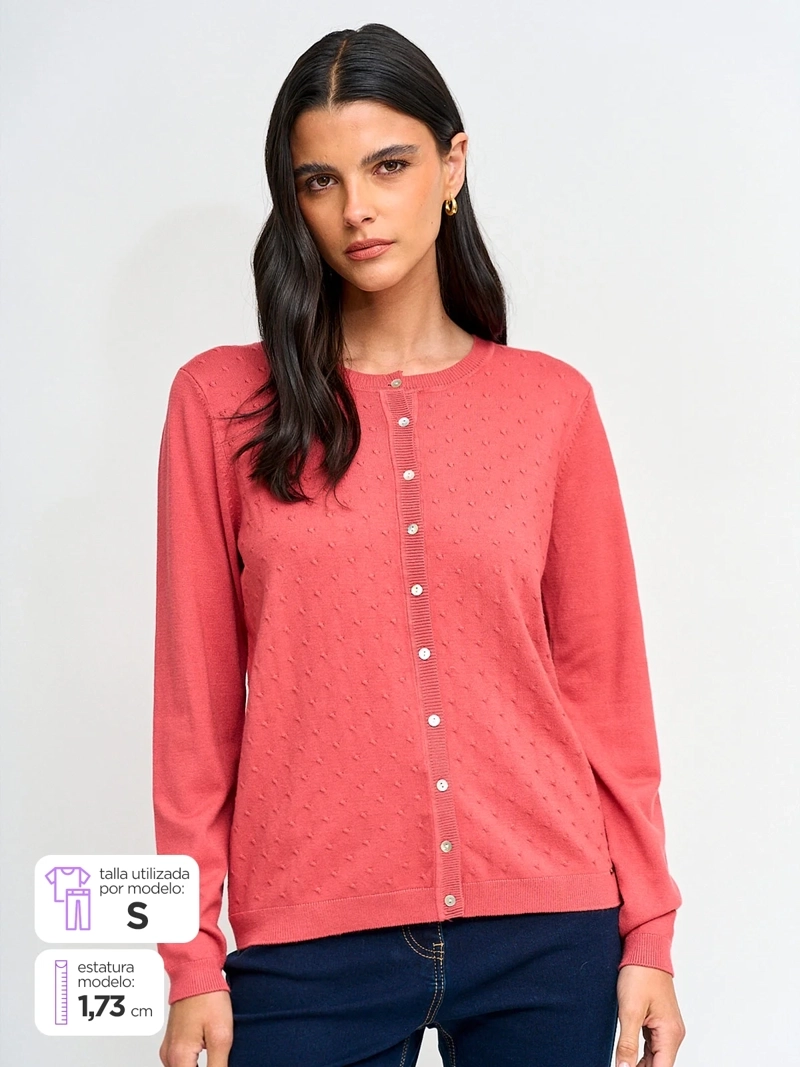 SWEATER MUJER AZIZ MANGA LARGA ABOTONADO - 1