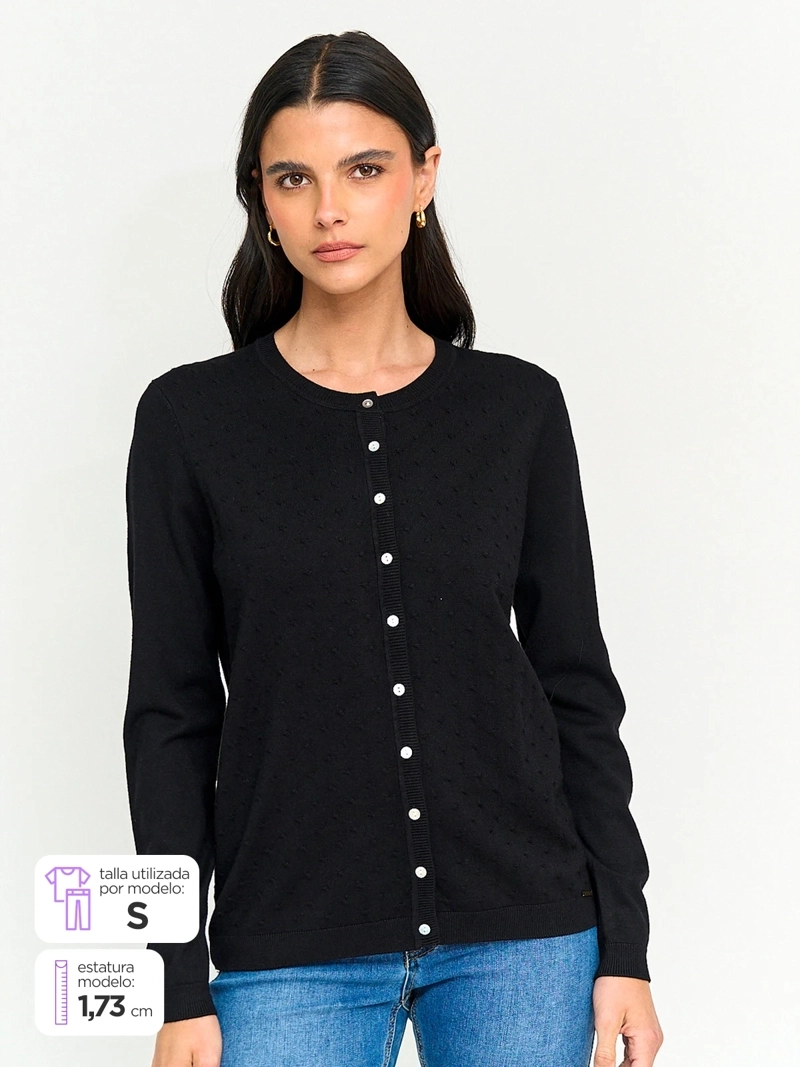 SWEATER MUJER AZIZ MANGA LARGA ABOTONADO - 1