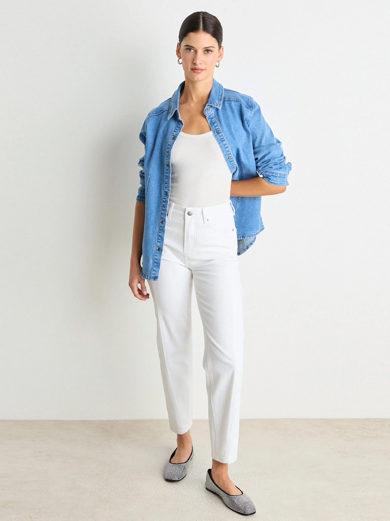 JEANS MUJER ASH STRAIGHT ALGODÓN CORTES VERTICALES - 1