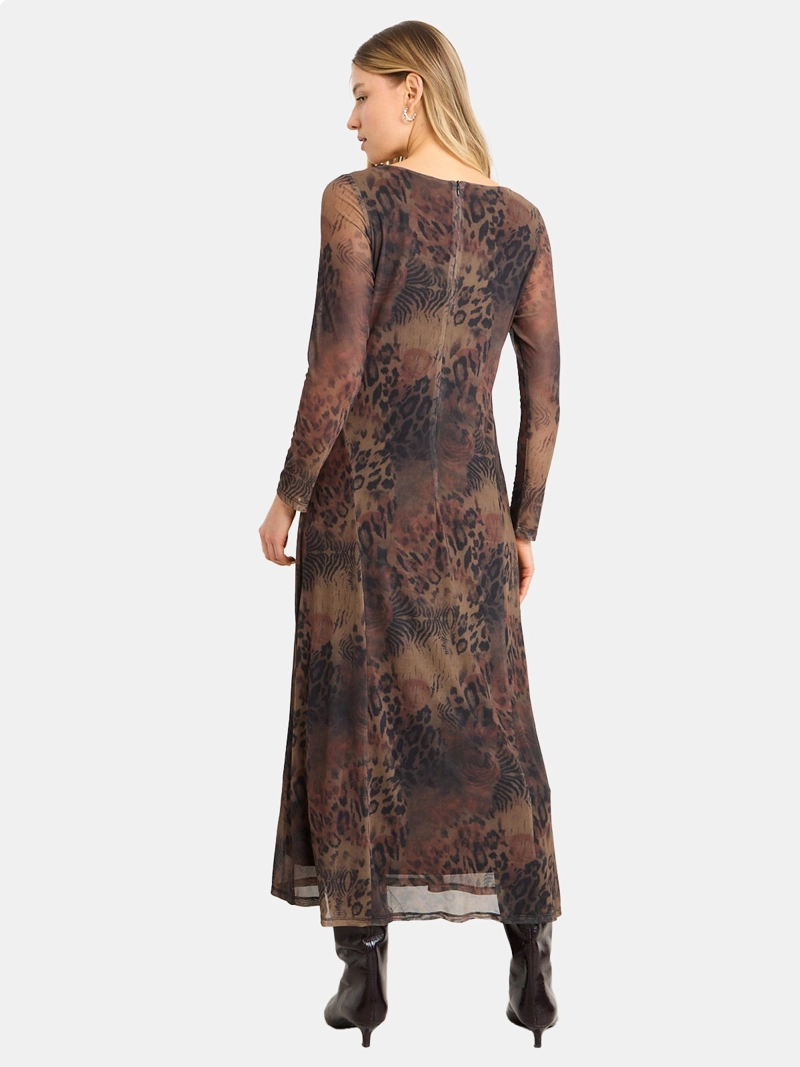 VESTIDO MUJER ASH ESTAMPADO ANIMAL PRINT ESCOTE EN V MANGA LARGA - 3