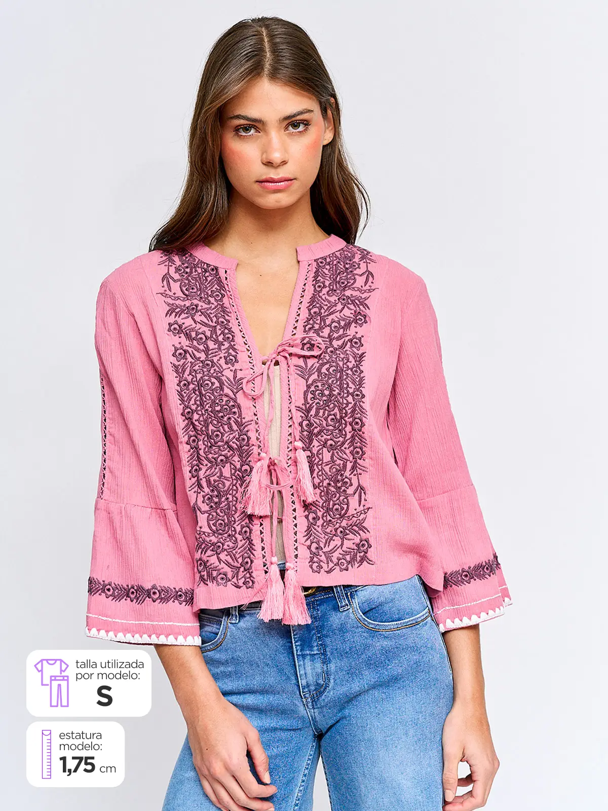 BLUSA MUJER TATIENNE ALGODÓN MANGA LARGA AMARRAS - 1
