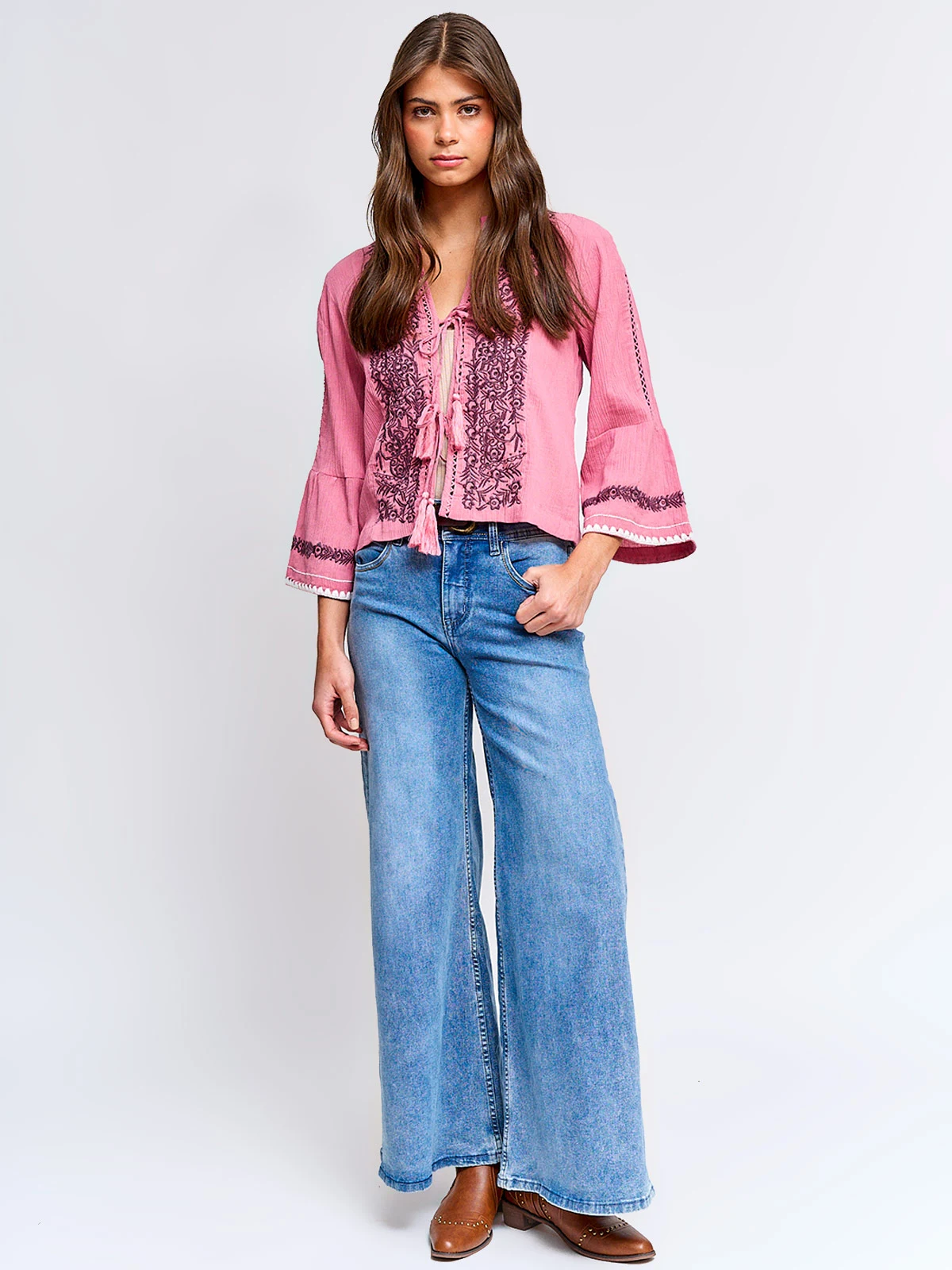 BLUSA MUJER TATIENNE ALGODÓN MANGA LARGA AMARRAS - 4