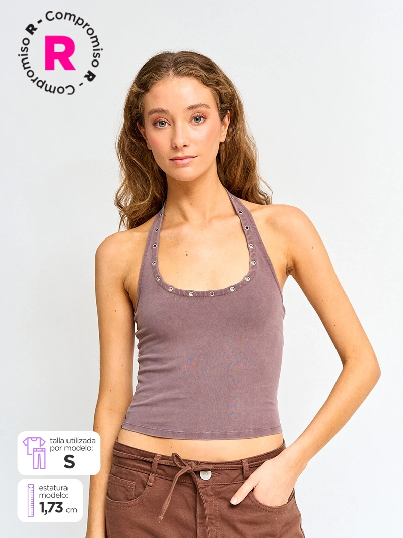 POLERA MUJER INDEX ALGODÓN SIN MANGAS HALTER TACHAS - 1