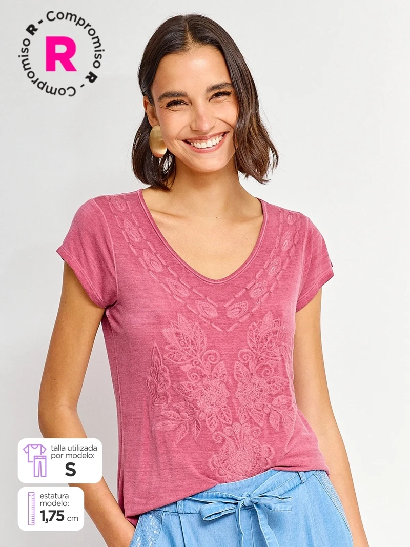 POLERA MUJER TATIENNE MANGA CORTA BORDADA - 1
