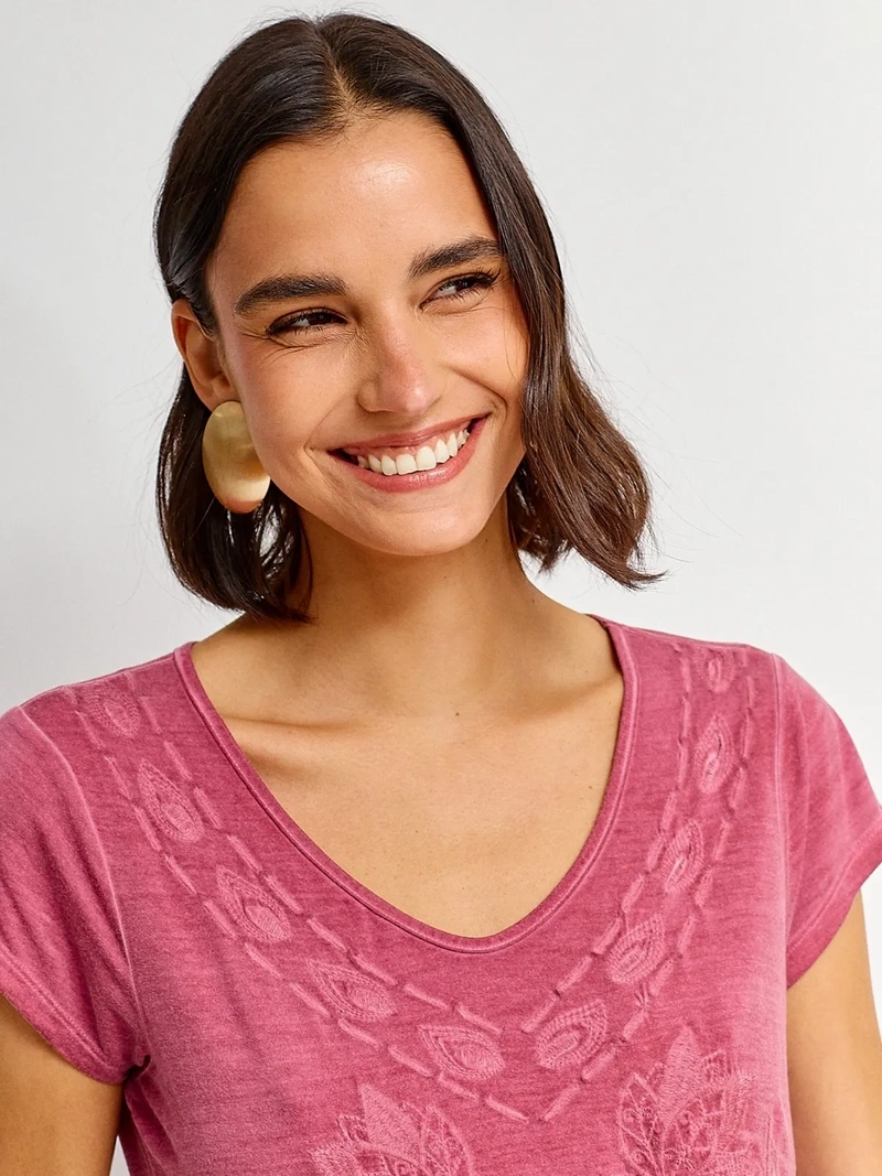 POLERA MUJER TATIENNE MANGA CORTA BORDADA - 3