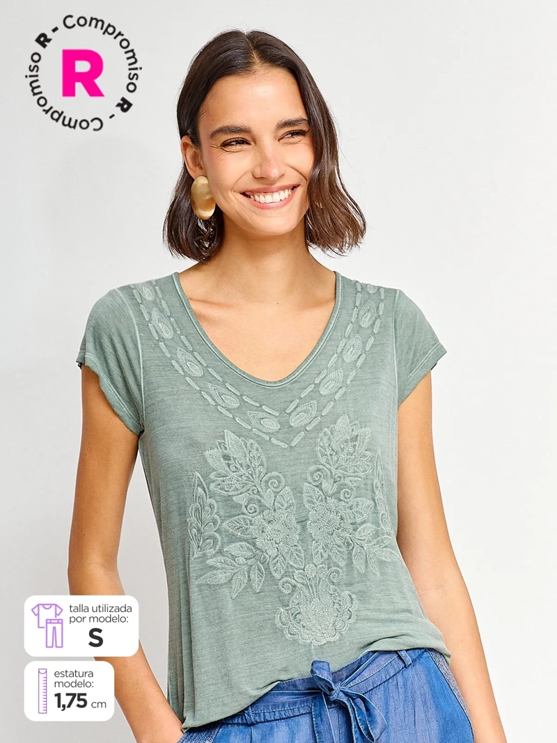 POLERA MUJER TATIENNE MANGA CORTA BORDADA - 1