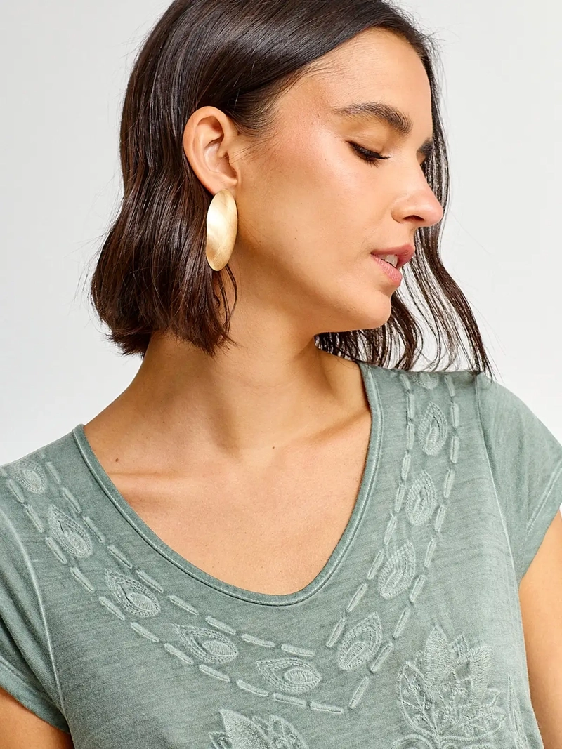 POLERA MUJER TATIENNE MANGA CORTA BORDADA - 3