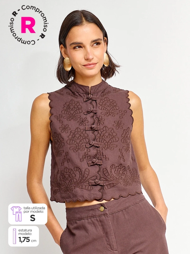 BLUSA MUJER TATIENNE ALGODÓN SIN MANGAS BRODERIE - 1