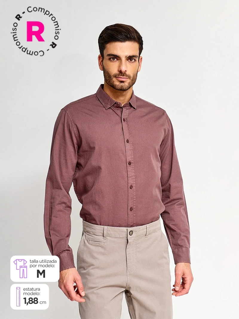 CAMISA HOMBRE CACHAREL ALGODÓN MANGA LARGA LAVADA - 1