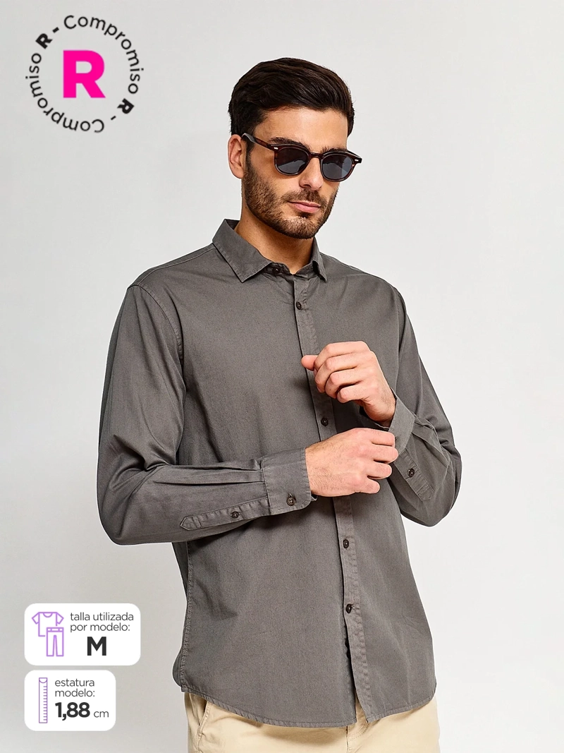 CAMISA HOMBRE CACHAREL ALGODÓN MANGA LARGA LAVADA - 1