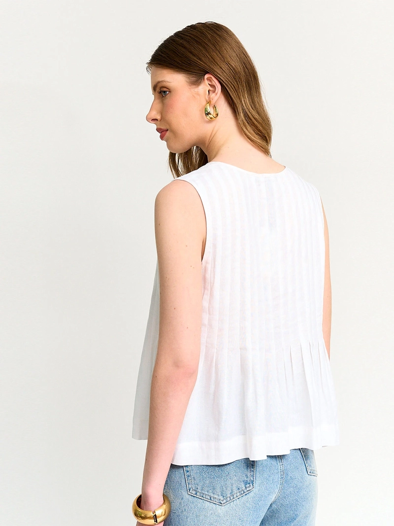 BLUSA MUJER MARQUIS LINO SIN MANGAS ALFORZAS - 2