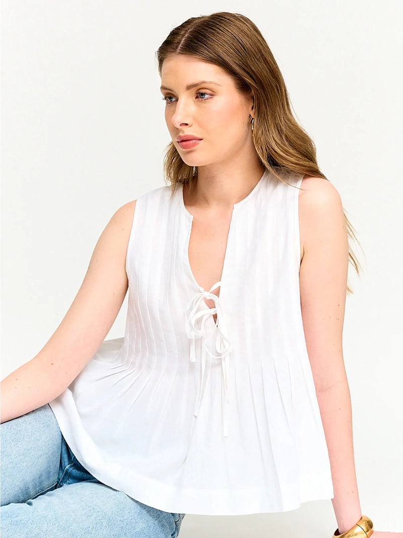 BLUSA MUJER MARQUIS LINO SIN MANGAS ALFORZAS - 4