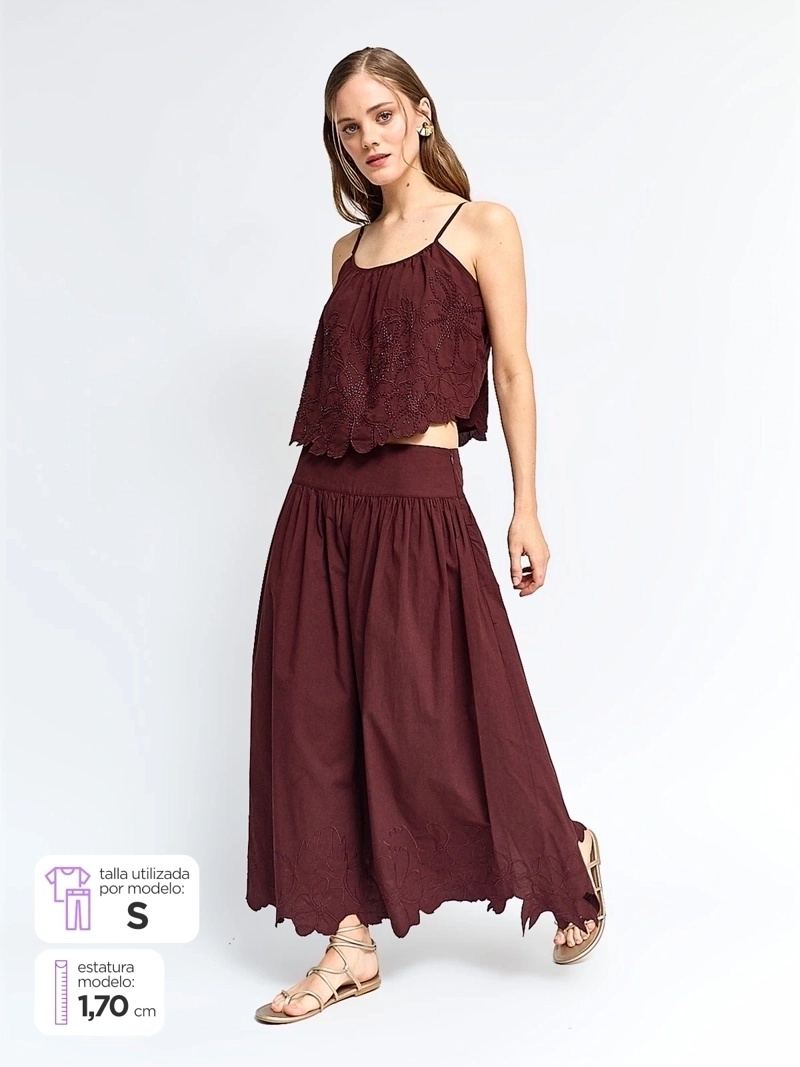 FALDA MUJER MARQUIS ALGODÓN MIDI BORDADA - 1