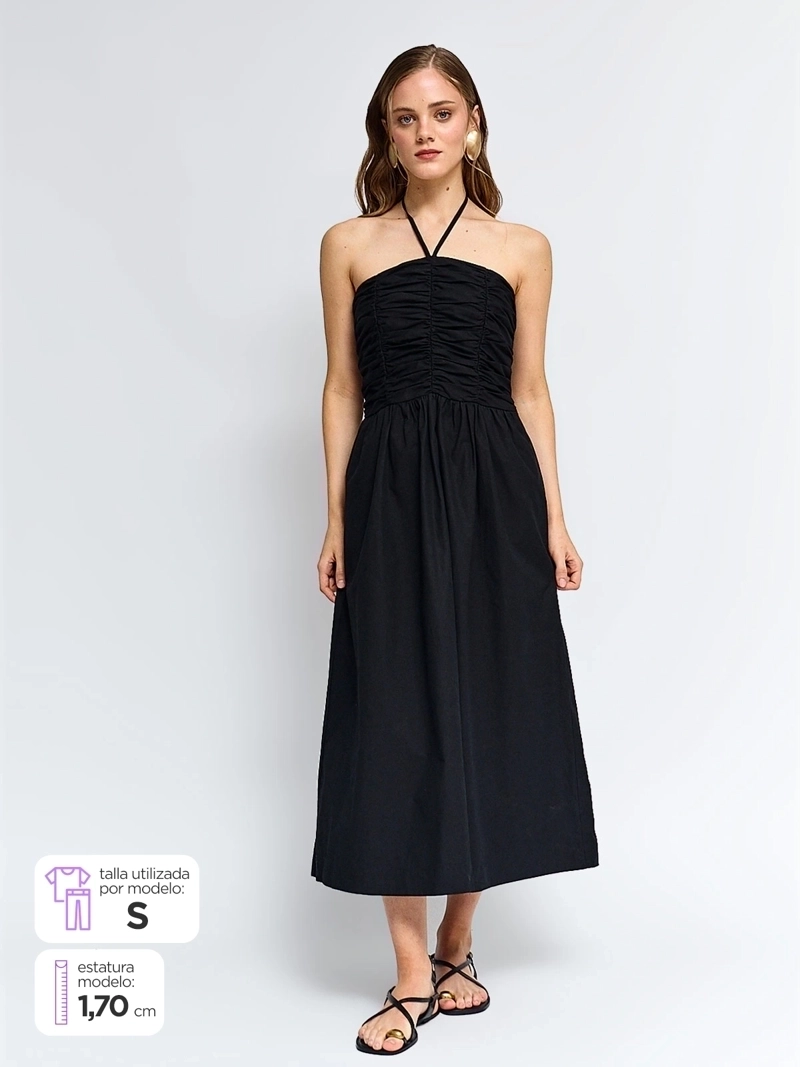 VESTIDO MUJER MARQUIS ALGODÓN MIDI DRAPEADO - 2