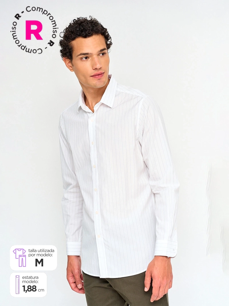 CAMISA HOMBRE CACHAREL ALGODÓN MANGA LARGA LÍNEAS - 1