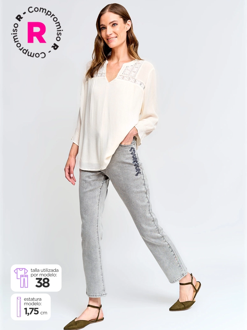 JEANS MUJER AZIZ ALGODÓN BORDADO - 1