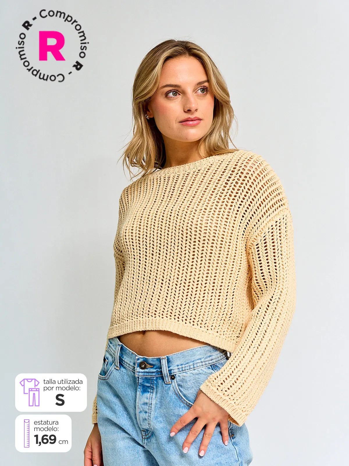 SWEATER MUJER INDEX ALGODÓN MANGA LARGA CALADO - 1