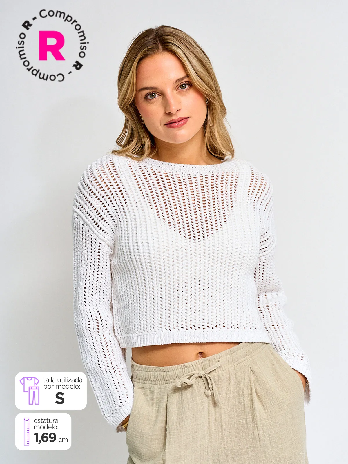 SWEATER MUJER INDEX ALGODÓN MANGA LARGA CALADO - 1