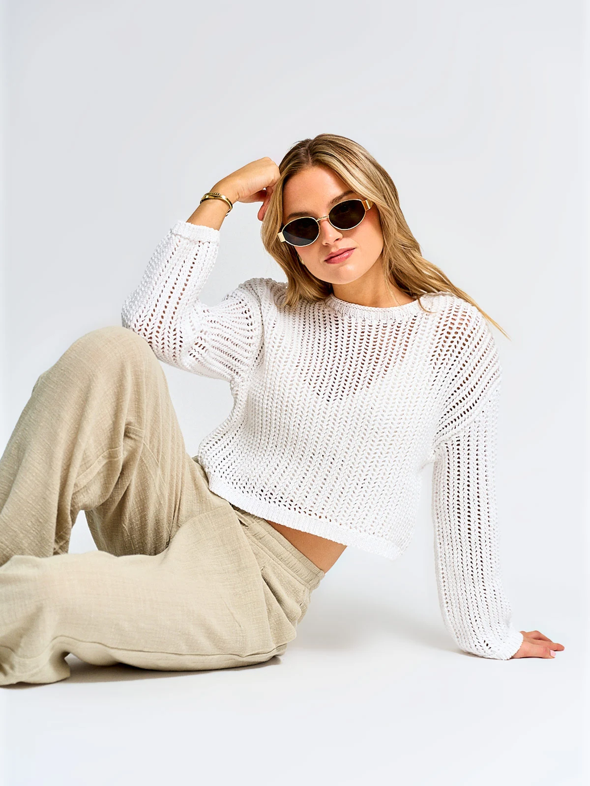 SWEATER MUJER INDEX ALGODÓN MANGA LARGA CALADO - 4