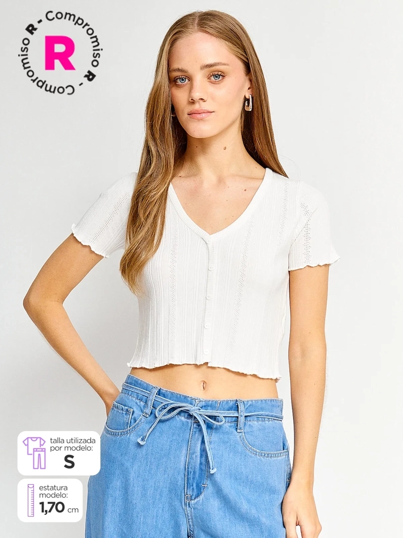 POLERA MUJER INDEX MANGA CORTA TEJIDO