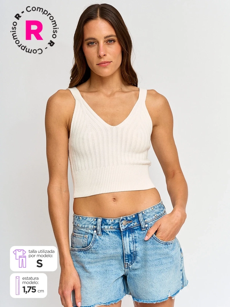 POLERA MUJER INDEX ALGODÓN SIN MANGAS TEJIDO - 1