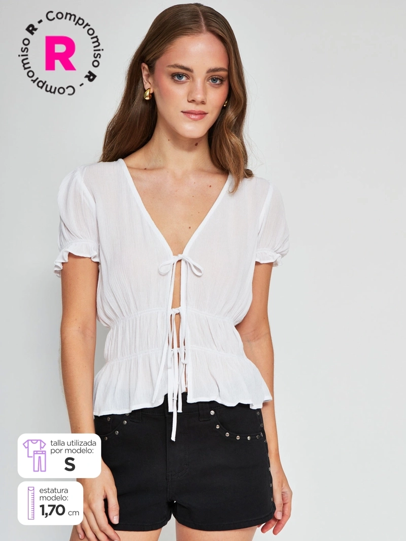 BLUSA MUJER INDEX MANGA CORTA AMARRAS - 1