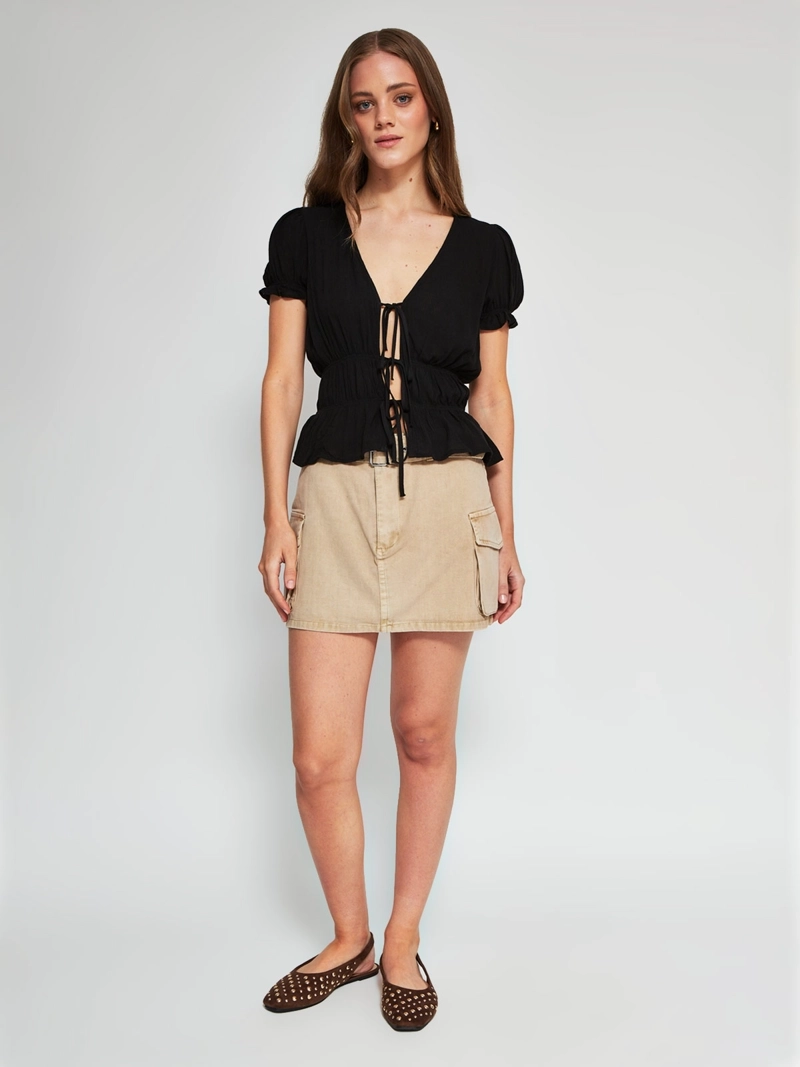 BLUSA MUJER INDEX MANGA CORTA AMARRAS - 4