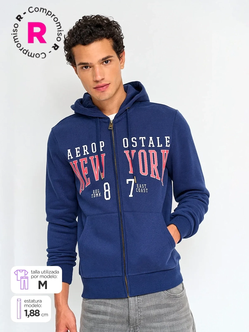 POLERÓN HOMBRE AEROPOSTALE SUEDE CIERRE CAPUCHA - 1