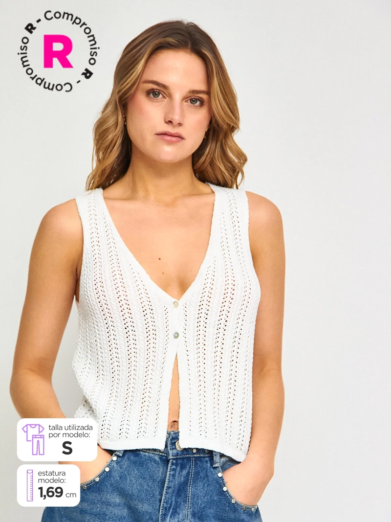 SWEATER MUJER INDEX SIN MANGAS CALADO