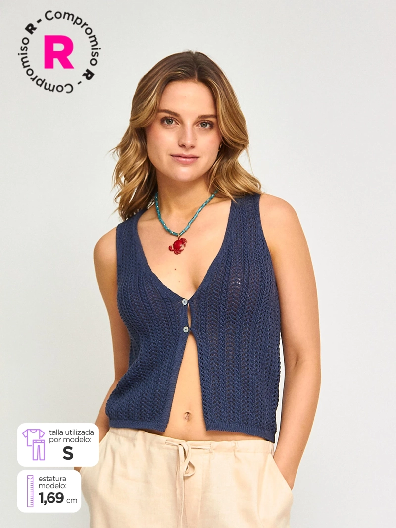 SWEATER MUJER INDEX SIN MANGAS CALADO