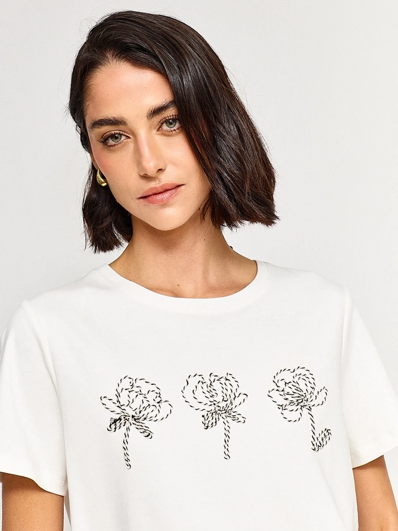 POLERA MUJER CACHAREL ALGODÓN MANGA CORTA BORDADO - 3