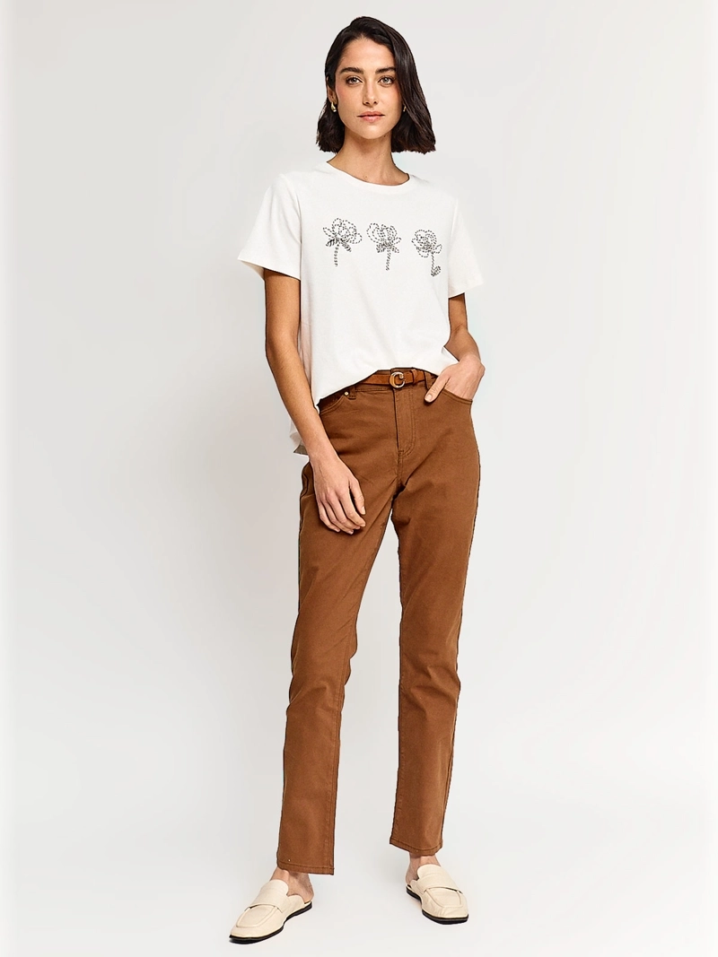 POLERA MUJER CACHAREL ALGODÓN MANGA CORTA BORDADO - 4