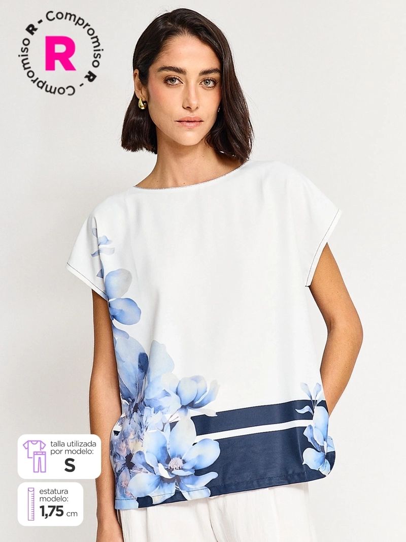 CACHAREL POLERA MUJER CACHAREL MANGA CORTA ESTAMPADA