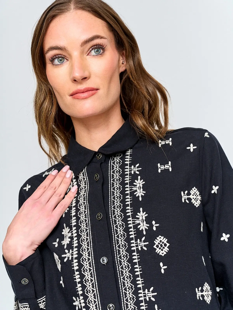 BLUSA MUJER CACHAREL MANGA LARGA CAMISERA BORDADO - 3