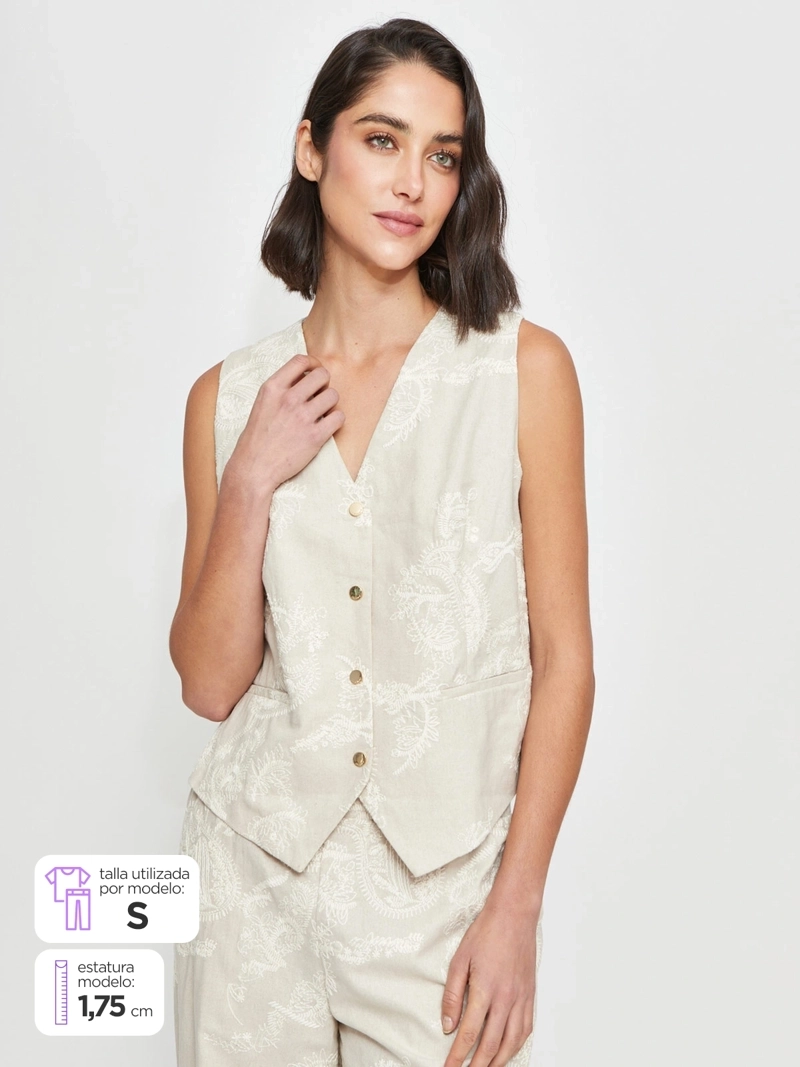 BLAZER MUJER CACHAREL LINO SIN MANGAS - 1