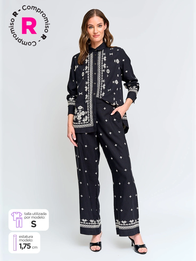 PANTALÓN MUJER CACHAREL FLUIDO BORDADO - 1
