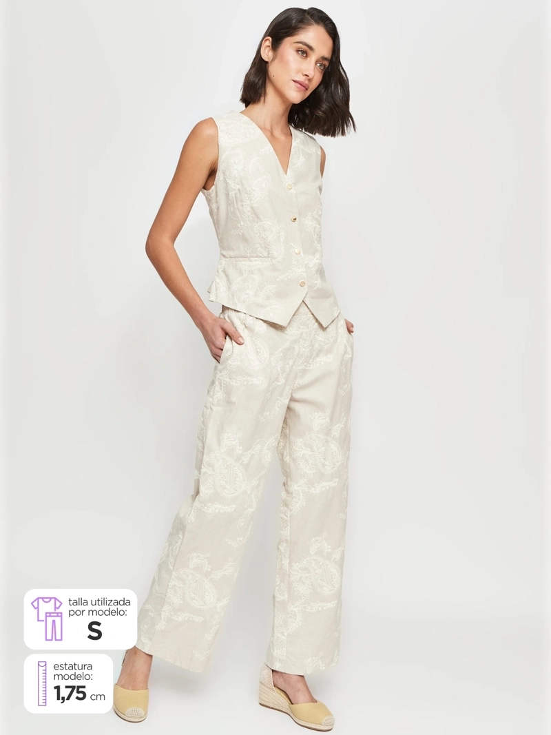 PANTALÓN MUJER CACHAREL LINO CINTURA ELASTICADA - 1