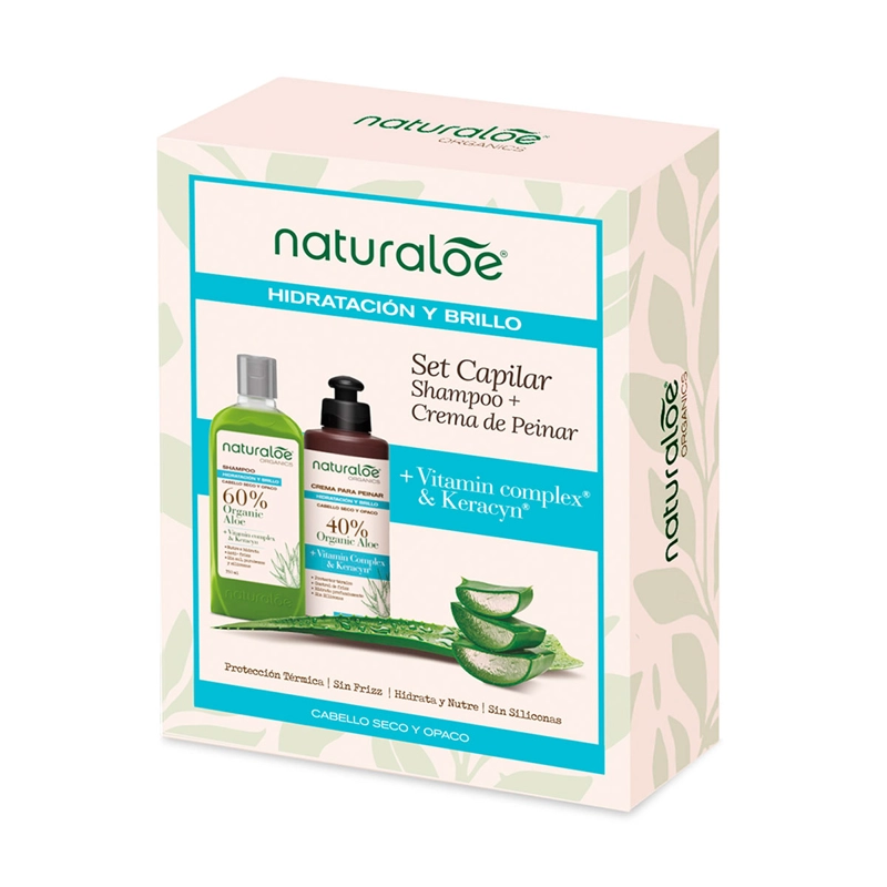 SET CAPILAR NATURALOE HIDRATACIÓN Y BRILLO SHAMPOO 350 ML + CREMA DE PEINAR 250 ML - 3