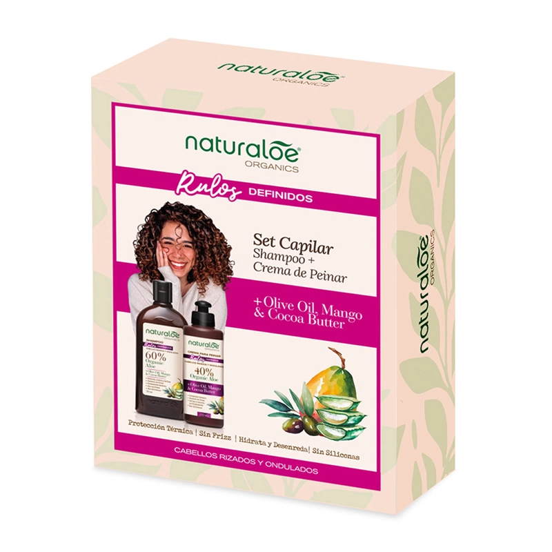 SET CAPILAR NATURALOE CABELLO RIZADO SHAMPOO 350 ML + CREMA DE PEINAR 250 ML - 3